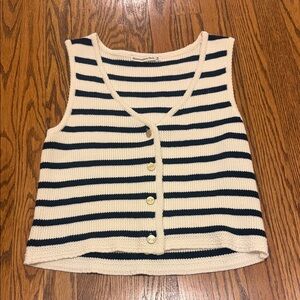 Abercrombie & Fitch navy and cream stripe sweater vest with gold buttons. Medium